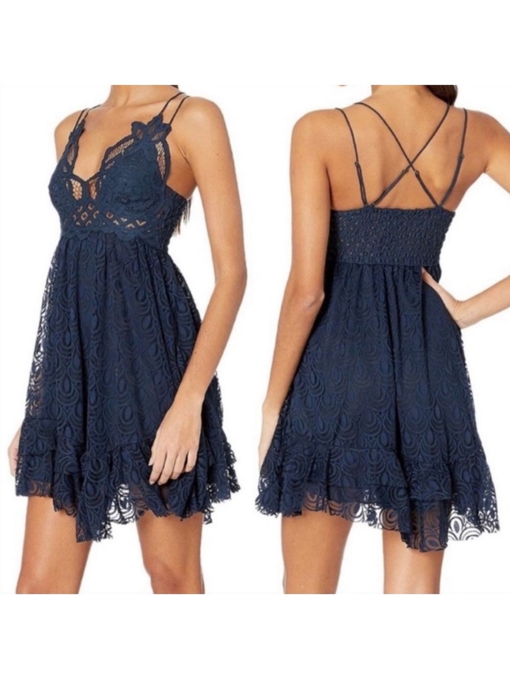 Free People One by Free People Adella slip dress in dark navy blue.